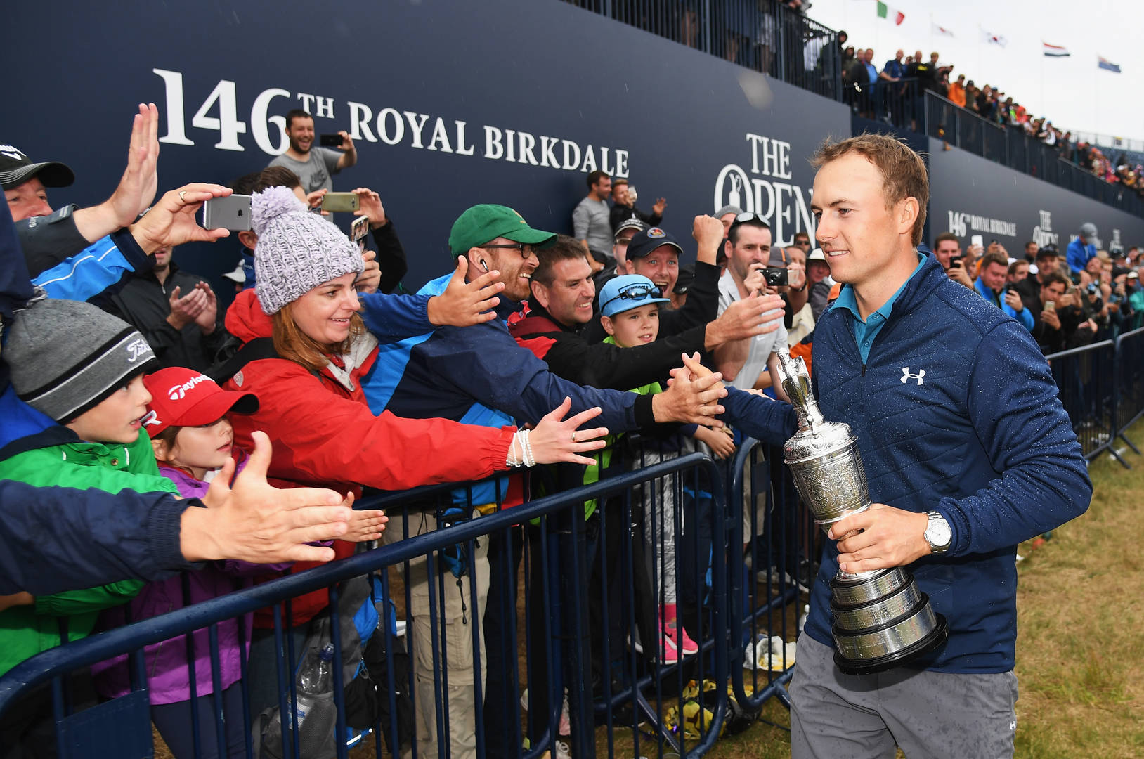 Jordan Spieth Claret Jug crowd 2017 Royal Birkdale